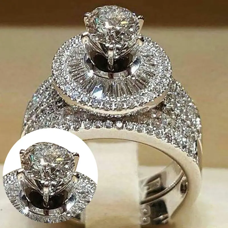 BU-Nhẫn Ngón Tay Zirconia Khối Lập Phương Cho Nữ, 2 Cái / bộ, Thời Trang, Tuyên Bố Đính Hôn, Trang Sức 2
