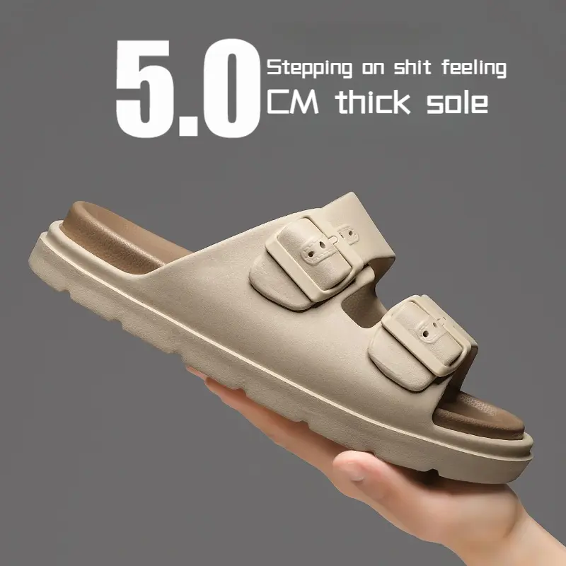 5cm Slippers Men's Summer New plus Size Trend Fashion Double Layer Non-Slip Thick Bottom Men's Drooping Feeling Couple Beach Flip-Flops