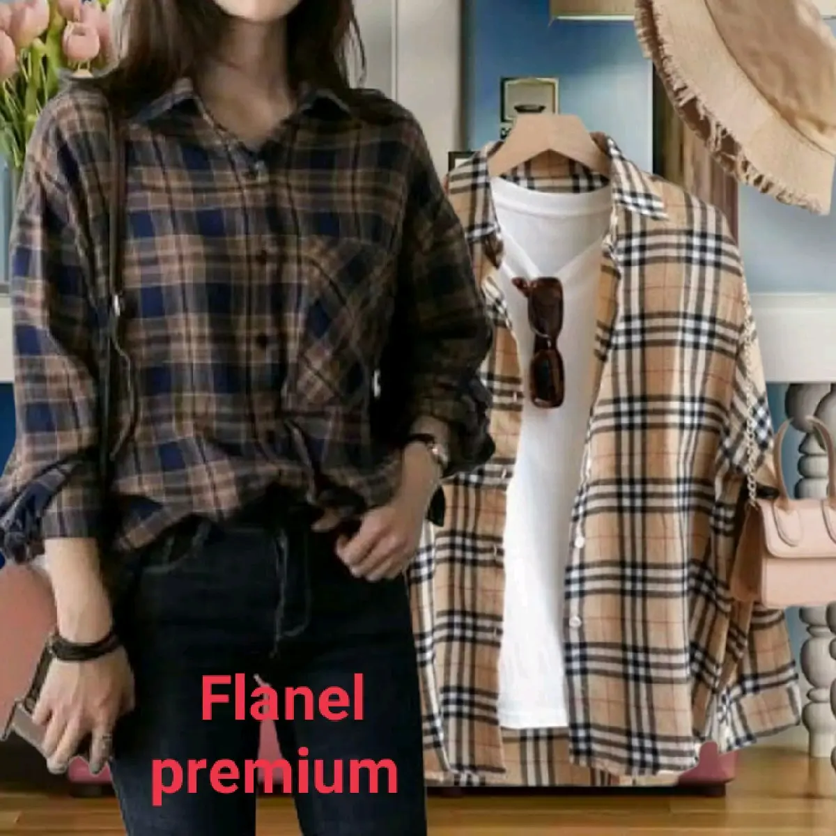KEMEJA FLANEL LENGAN PANJANG MOTIF KOTAK DISTRO FASHION WANITA BESTSELLER
