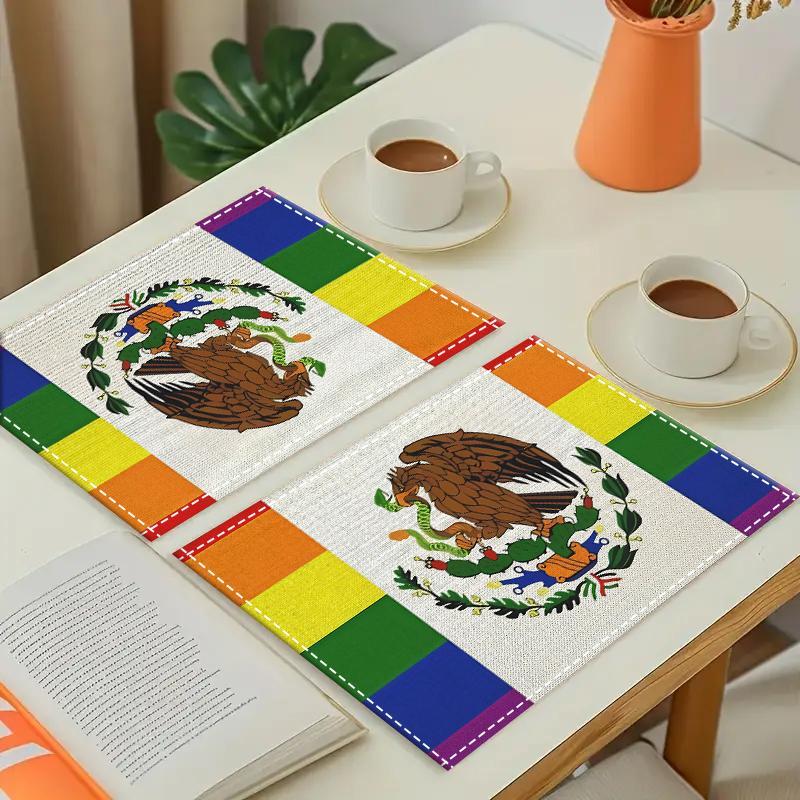 Mexican Flag Pattern Place Mat, Durable and Stylish Table Mat, Kitchen Dining Table Settings, Family Party Gifts, Home Decor, Coasters 4