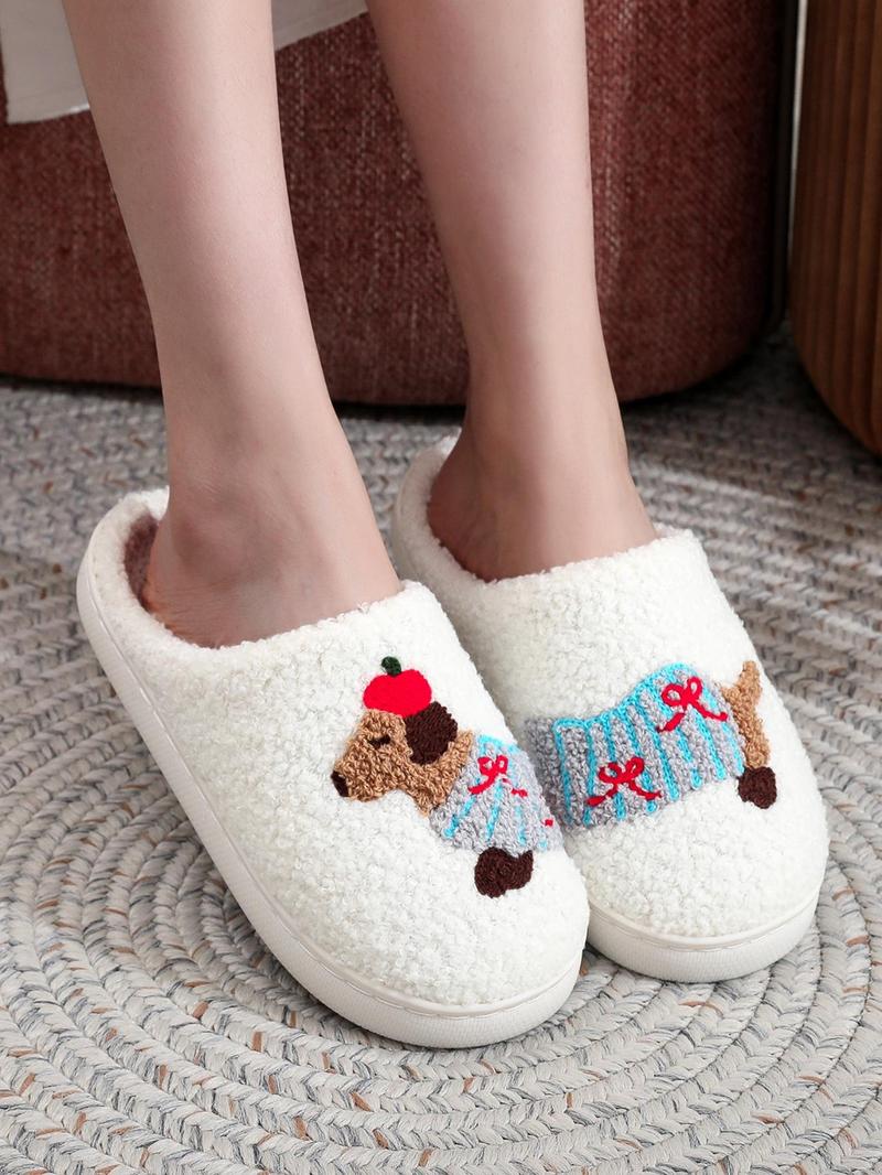 Product Introduction of Cute Dog Pattern Plush Slippers, Casual Soft Comfortable Home Slippers, Warm Slippers for Indoor & Outdoor Use for Women & Men, Girl 9