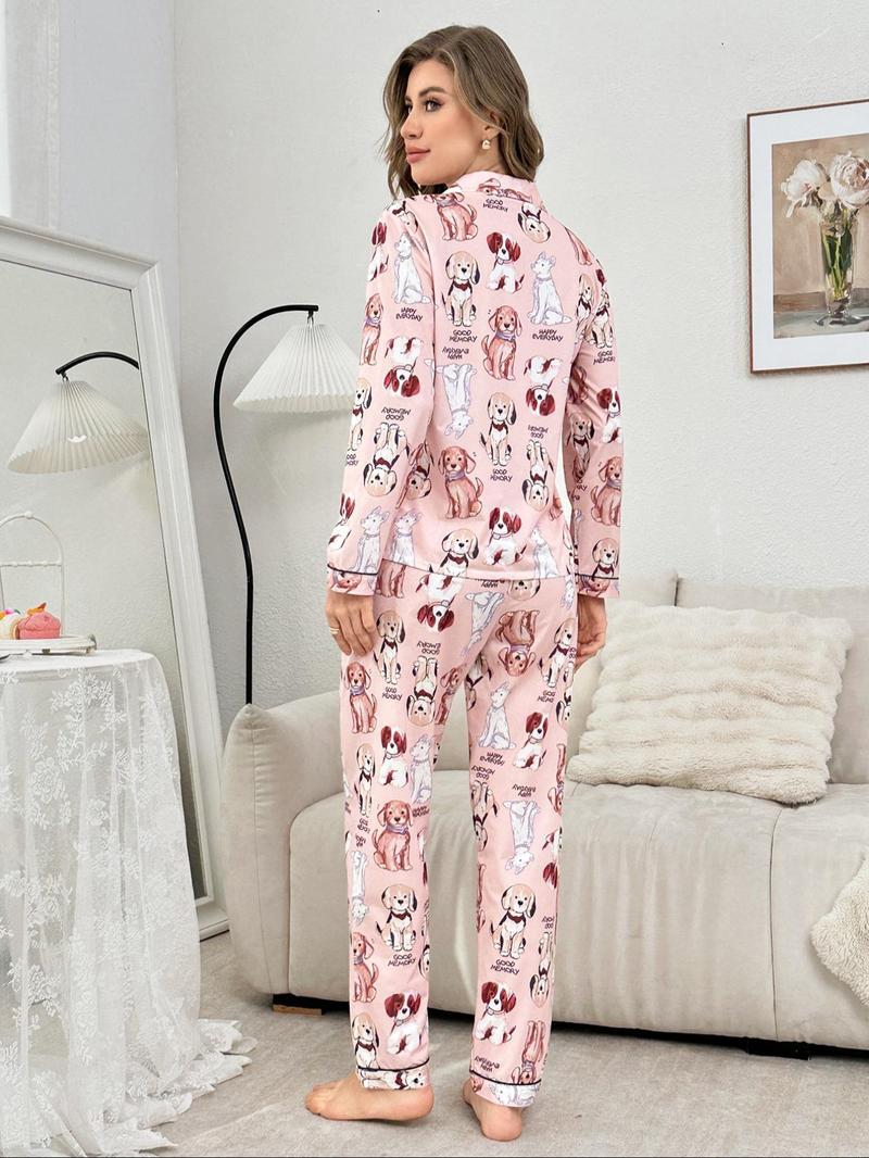 Product Introduction of Two-Piece Set Women's  Lapel Neck Pajama, Long Sleeve Button Front Top & Pants PJ Set, Women's Sleepwear for Fall & Winter 9
