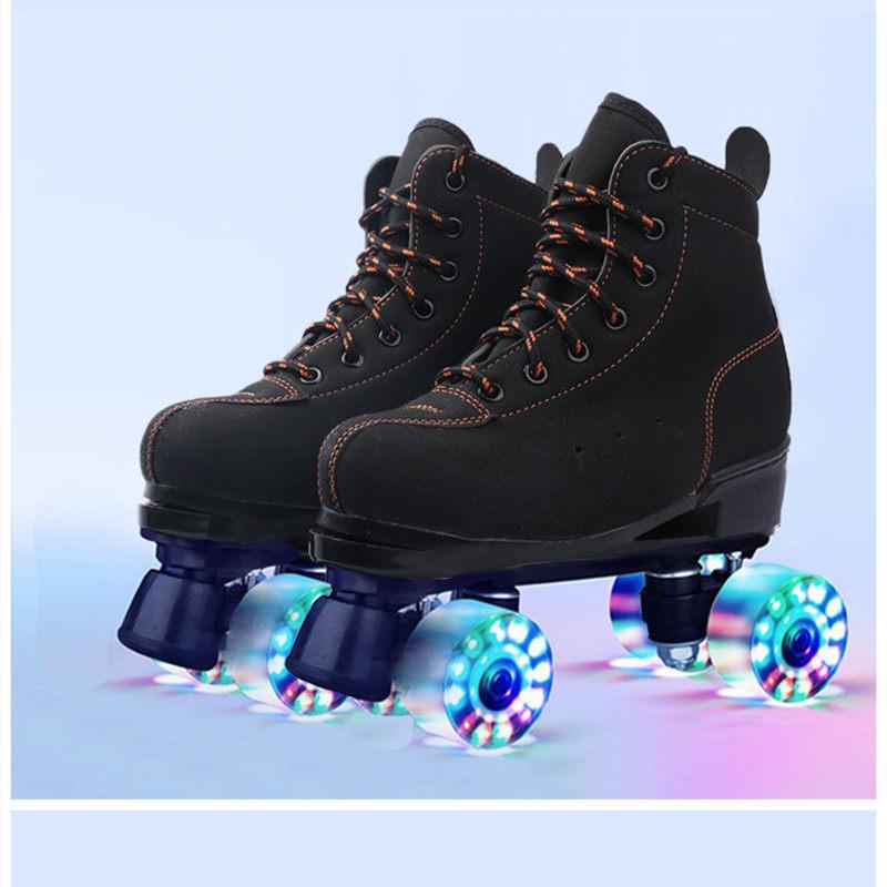 2025 Black Double Row Roller Skates For Children, Four-Wheel Skates For Adults,…