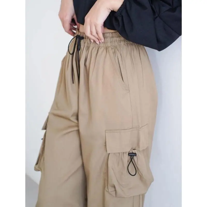 TERLARIS Kiya Cargo Pants Wanita Highwaish Loose Korean Style Jumbo - Celana Kulot Kargo Serut Wanita Terbaru Kaki Karet Nyaman Panjang Santai Variasi Katun Casual celana cargo tali samping Hitam premium 5