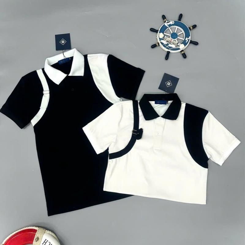  Áo polo nam boy phố phối cầu vai vải co giãn thoáng mát 2 màu trắng đen cao cấp Menswear Top Cotton Ngắn Tay Thun  Tay Ngắn Jean Tay Ngắn 