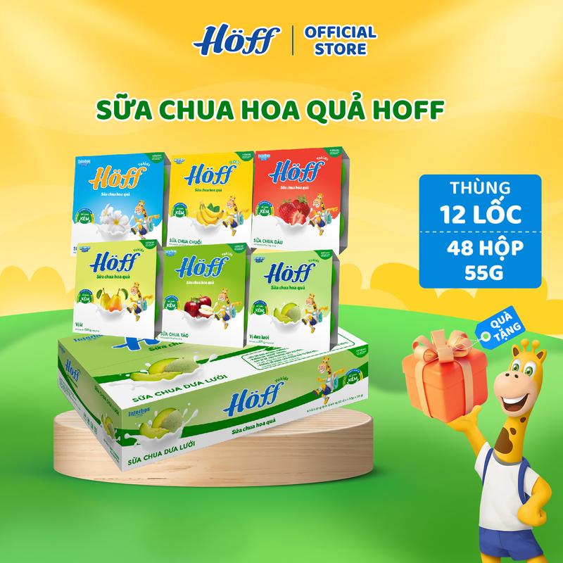 (Mới) Sữa Chua trái cây Hoff 6 vị trái cây 1 thùng 12 lốc (48 hộp x 55g)