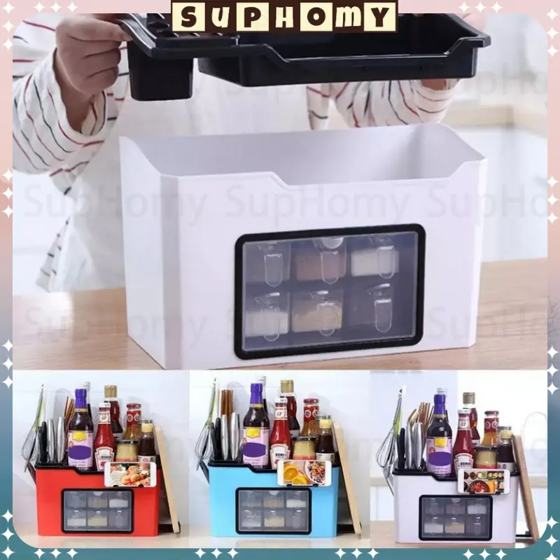 Rak Bumbu Dapur Serbaguna Rak Dapur Laci Bumbu Dapur 6 laci dengan sendok dengan penutup