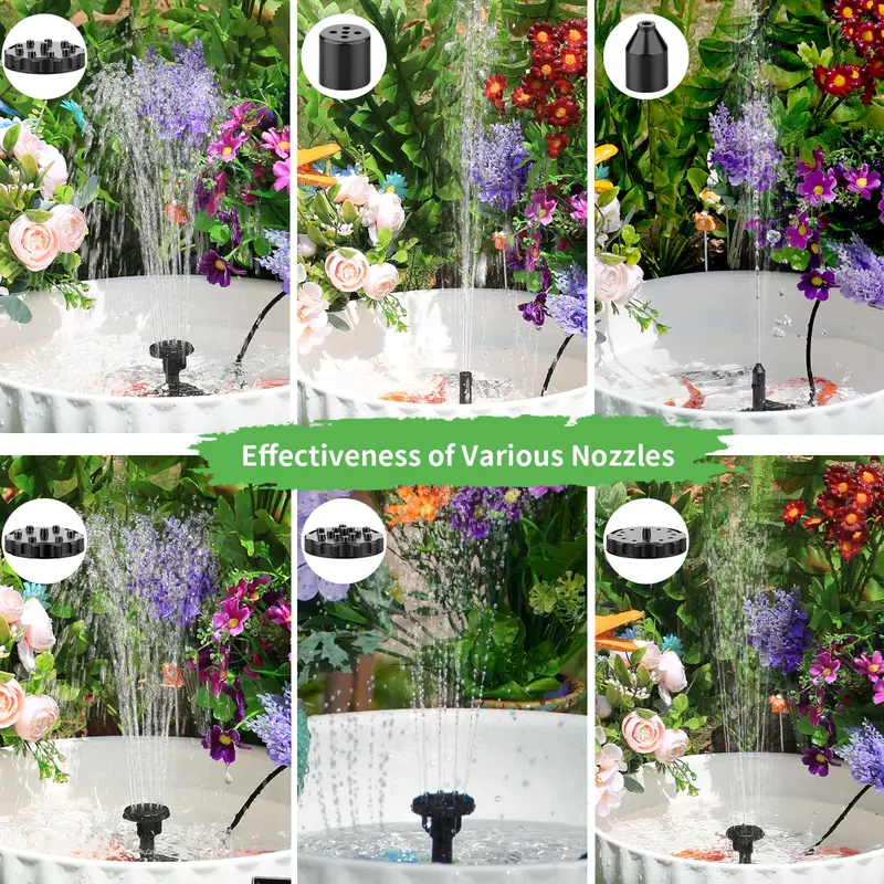 Solar Powered Fountain Pump, 1 Count Solar Fountain Pump with 6 Nozzles, Outdoor Water Feature for Bird Bath, Pond, Garden, Fish Tank 6
