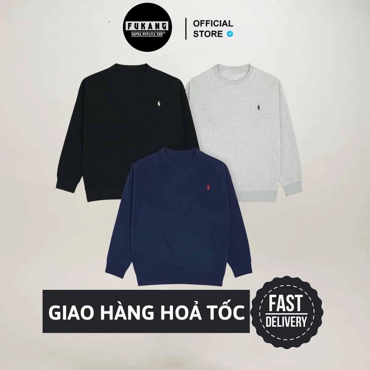 [DEAL SỐC GIẢM 50K] Áo Sweater Basic Logo Ngựa Thêu Ss24 Chất Cotton Lót Nỉ Bông Form Âu Oversize