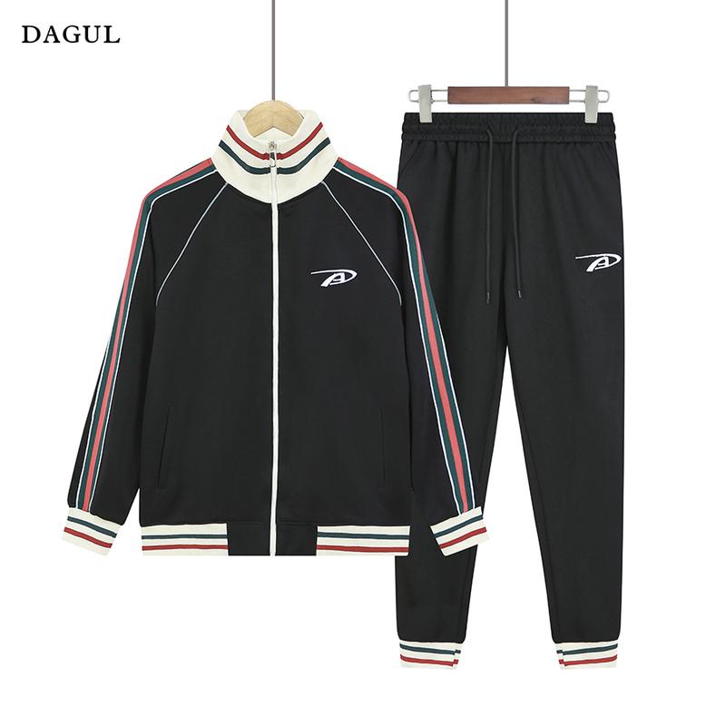 Bộ đồ bộ nam nữ thể thao nỉ ép dày dặn DAGUL nam nữ 2 mẫu phối viền, áo có logo thêu, túi quần và túi áo, cổ cao và dữ ấm tốt - Menswear