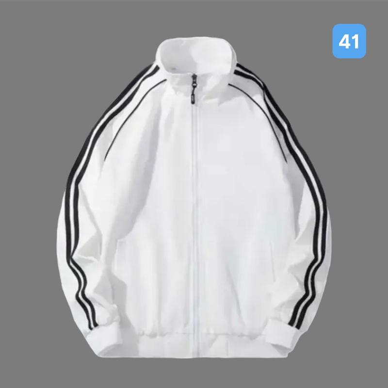 Áo khoác dù nam, Mã 41 áo gió nam màu trắng kẻ sọc chất liệu vải dù 2 lớp phong cách thời trang Menswear Jacket Cổ Cao