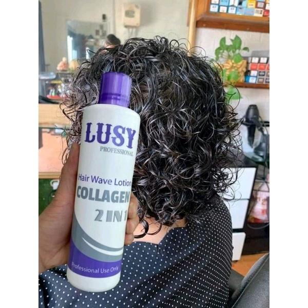 thuốc uốn lạnh Lusy Collagen không cần dập 500ml AZ008 ,thuốc uốn tóc tại nhà tặng kẹp càng cua bịt tai