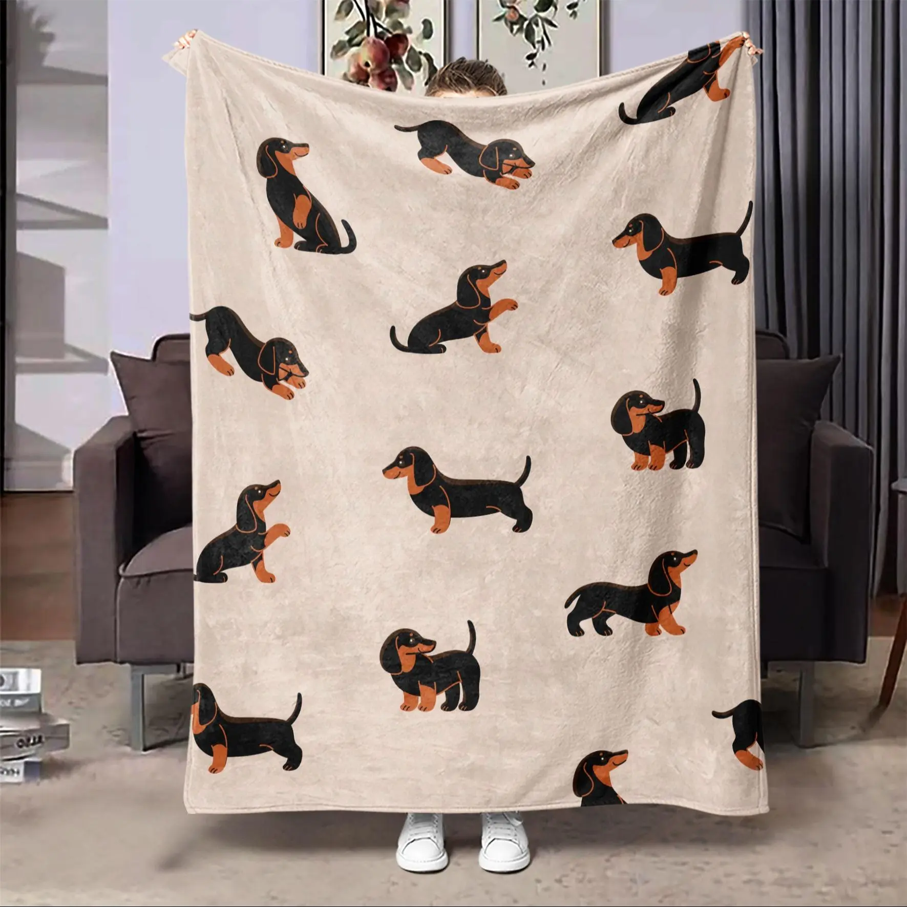 Dog Pattern Blanket, 1 Count Christmas Decor Soft Throw Blanket for All Seasons, Warm Blanket for Bed Couch Sofa Chair, Christmas Gifts, Christmas Decorations