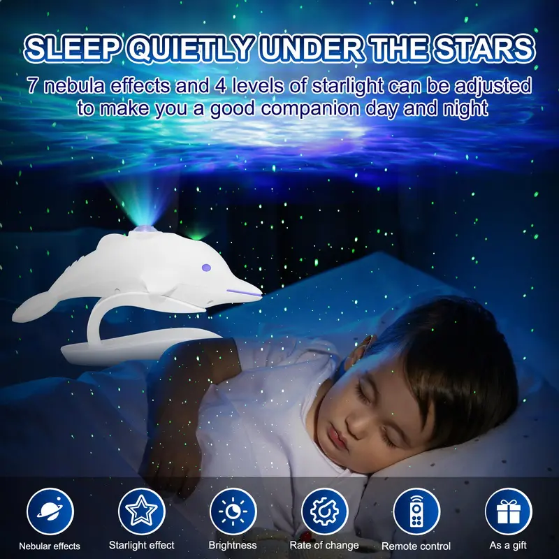 Dolphin Design Starry Sky Atmosphere Light, USB Powered Cute Dolphin Night Light, Decorative Ambient Light with Remote Control for Bedroom, Indoor Lighting 6