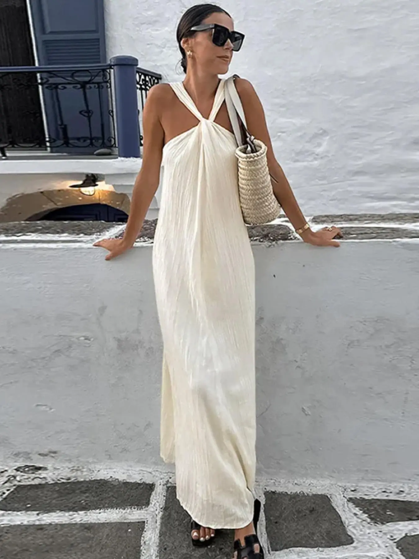 Women's Plain Backless Dress, Casual Sleeveless Long Dress for Summer, Ladies Clothes for Daily Wear