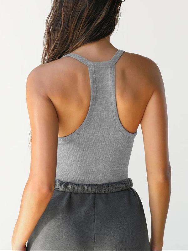Women's Solid Color V Neck Ribbed Tank Top, Casual Basic Simple Sleeveless Top for Summer, Ladies Clothes for Daily Wear 4