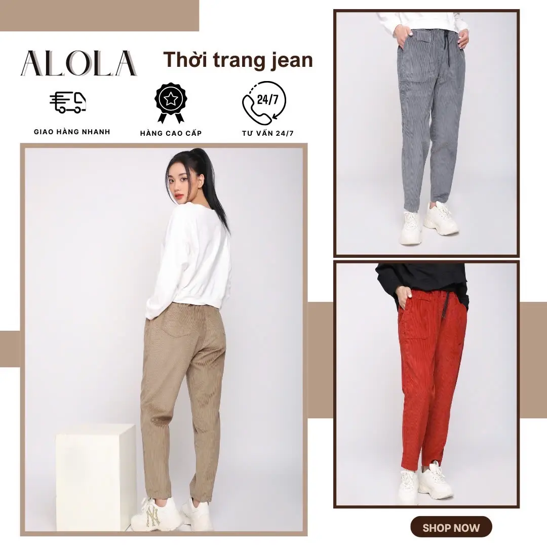 Quần baggy nhung ống suông Nữ Ong Pants