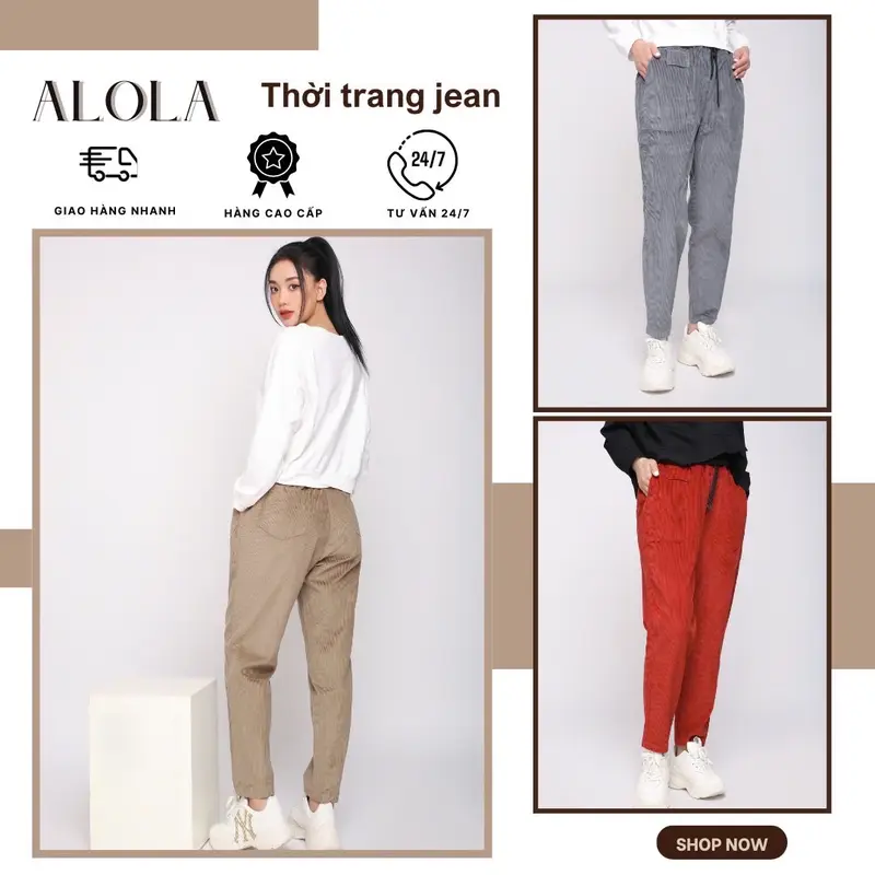 Quần baggy nhung ống suông Nữ Ong Pants 0