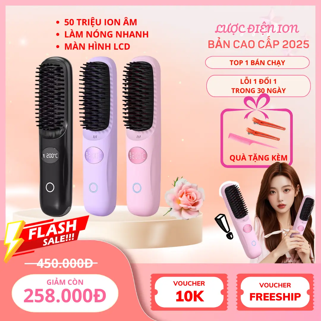[ Bản Cao Cấp ] Lược Điện Ion Âm Không Dây Thế Hệ Mới - Chăm Sóc Tóc Suôn Mượt, Tạo Kiểu Nhanh Gọn