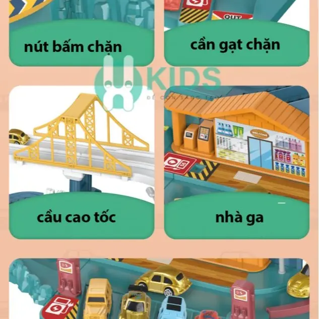 Full 3 Bộ đồ chơi đường đua khủng long siêu tốc kết hợp garage đỗ xe ô tô 5 tầng kích thước lớn sẵn nhiều ô tô con hợp kim cho bé Toy 6