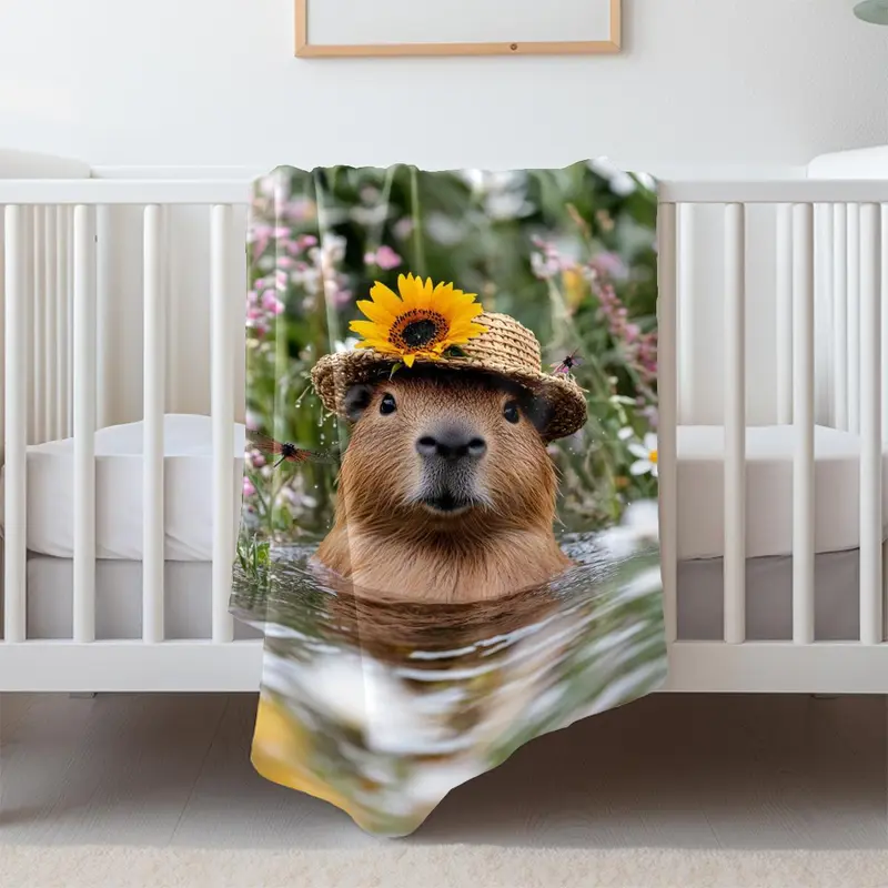 Sunflower Pattern Capybara Design Blanket, Soft Comfortable Throw Blanket, Cool Bedroom Bedding Blankets, Warm Napping Blanket for Home Office Travel Camping 3
