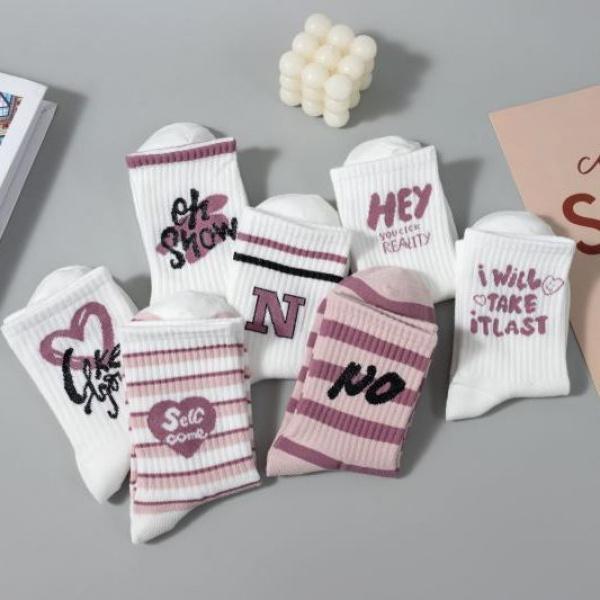 Pink Socks Mid-Calf Autumn and Winter Ins Tide Versatile Mori Cotton Online Celebrity College Style Cute Sport Long Socks 2