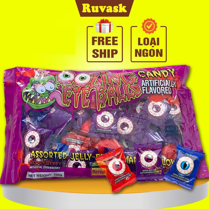 Kẹo Dẻo Marshmallow Hình Con Mắt Hàn Quốc Gói 230g - Kẹo Siro 3 Vị Dâu, Nho, Việt Quất - Kẹo Halloween Lễ Hội Ruvask