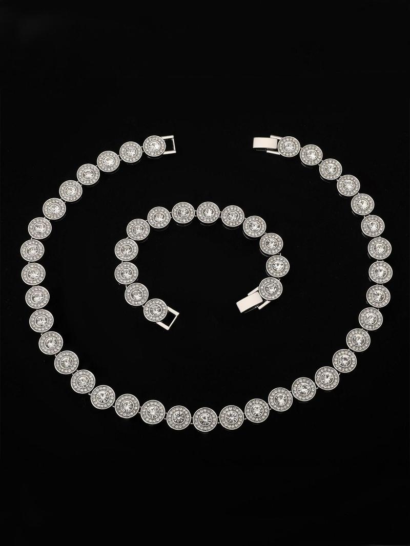 Product Introduction of Rhinestone Decorated Cuban Chain Necklace & Bracelet, Fashion Jewelry for Party, Daily Clothing Decor, Trendy All-match & Exquisite Jewelry for Birthday Gift 8