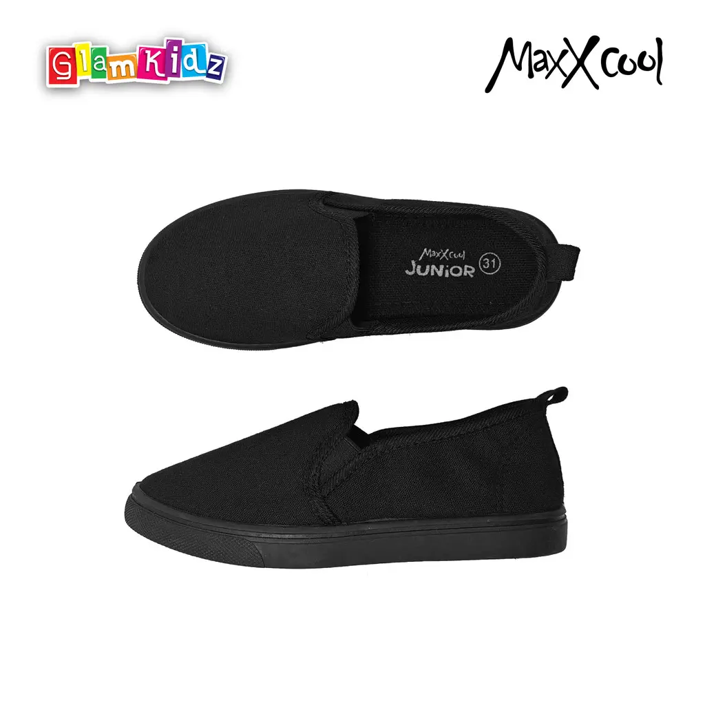 Maxxcool Junior School Shoes Black / Kasut Sekolah Hitam Maxxcool Slip on #3-1178
