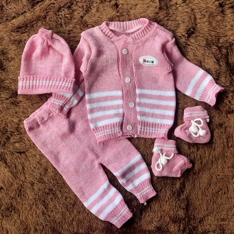 baju Set 4 in 1 Sweater Rajut Topi Dan kaos Kaki Bayi Baru Lahir Saja parsel jaket 3
