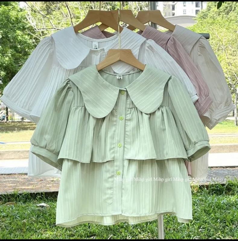 ÁO SƠ MI ĐŨI CỔ SEN  PHỐI TAY BỒNG DỄ THƯƠNG