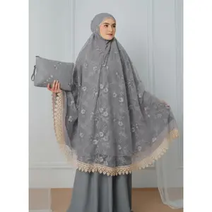 Mukena Dewasa Sutra Velvet Brokat Gliter Mewah Renda Ziper / mukaena hari raya