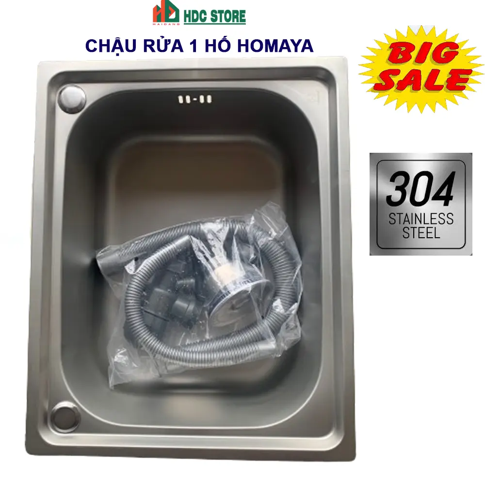 Chậu rửa  bát 1 hố,2 lỗ lắp vòi , size lớn 50x40x20 cm  Size vừa : 42x37x20 cm [ Tặng kèm bộ xả thoát nước ]