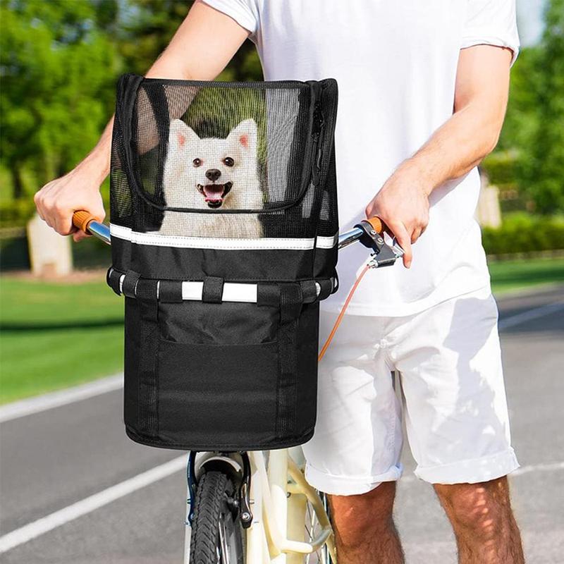 Grid Design Bicycle Pet Carrier, Breathable Bicycle Pet Net, Zipper Pet Protective Cover, Dog & Cat Accessories for Outdoor Cycling 0