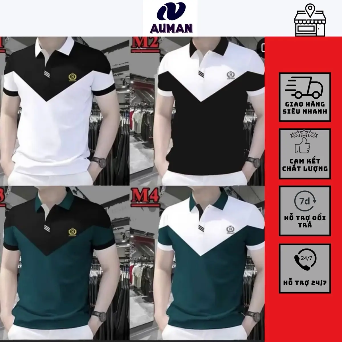 Áo PoLo Nam cổ tim mix 2 màu chất cotton cá sấu hàng cao cấp