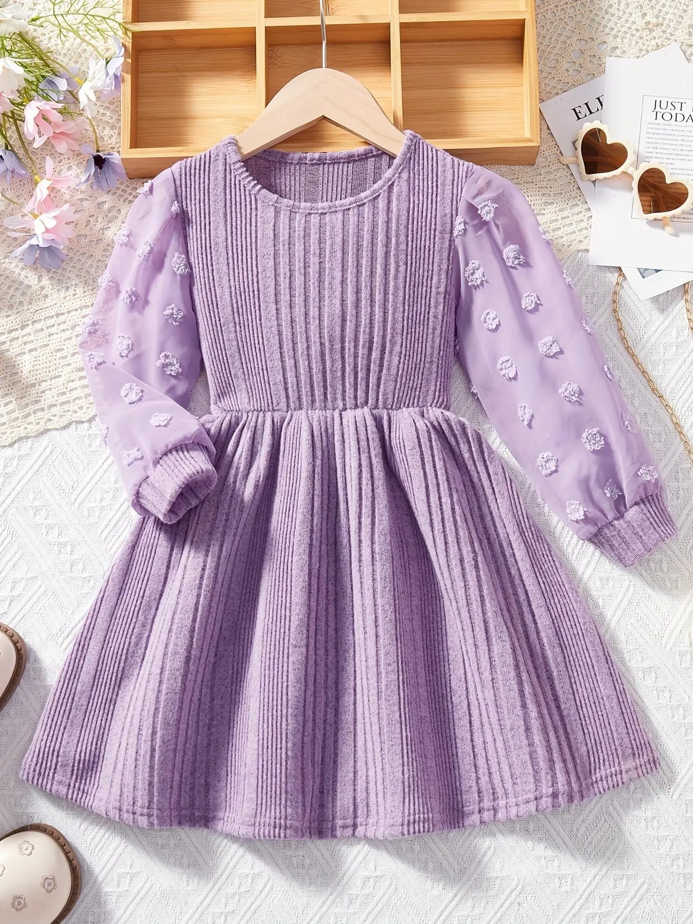 Girl's Solid Dress, Casual Long Sleeve Dress for Spring & Fall, Kids Clothes for Daily Wear