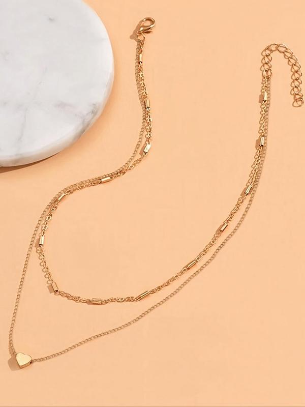Women's Simple Heart Design Layered Necklace, Fashion Matching Necklace Jewelry for Party, Daily Clothing Decor, Trendy All-match & Exquisite Jewelry for Birthday Gift, Valentine's Day, Gift 4