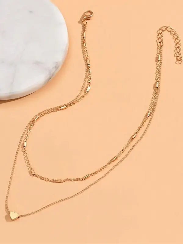 Women's Simple Heart Design Layered Necklace, Fashion Matching Necklace Jewelry for Party, Daily Clothing Decor, Trendy All-match & Exquisite Jewelry for Birthday Gift, Valentine's Day, Gift 4