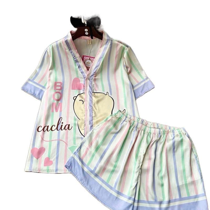 BIGSIZE (60-78kg ) 20 mẫu PIJAMA CỔ TIM TAY NGẮN QUẦN ĐÙI  THIẾT KẾ CAO CẤP Nữ Women Áo Ngủ Quần Ngủ  Kem big size pizamanu Nhung 4
