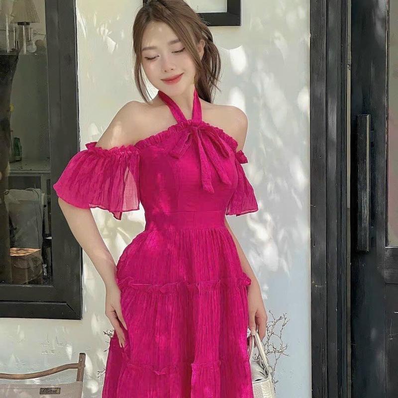 Đầm lụa dạng yếm thắt nơ cổ 3