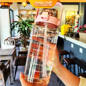 GOLDII - Botol Minum Jumbo 2 Liter Motivasi Transparan Bening Botol Plastik BPA FREE