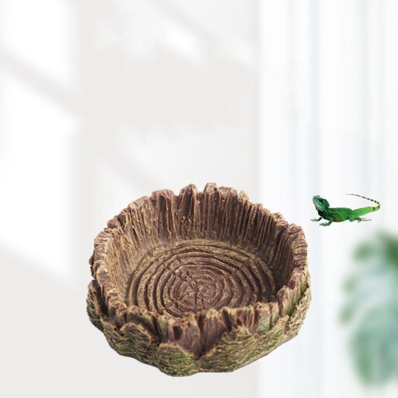 Product Introduction of Fish Tank Ornaments Resin Reptile Food Bowl Simulated Tree Stump Artificial Pet Drinking Water Tray Multifunctional Creative Pets Feeding Plate Home 10