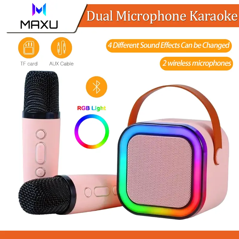 【SG Ready Stock】Dual Microphone Karaoke Portable Mini Wireless Bluetooth Mic Audio Set RGB Light Home KTV Karaoke Machine Speaker Handheld Digital Smartphone Protection Portable Wireless Karaoke Mic Set Comfort Christmas gift