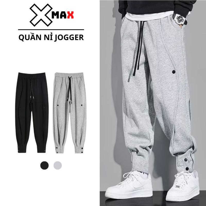 Quần jogger nam nỉ 2 da form rộng XMAX cúc bo gấu phong cách thể thao Hàn Quốc B139 Menswear Sport 