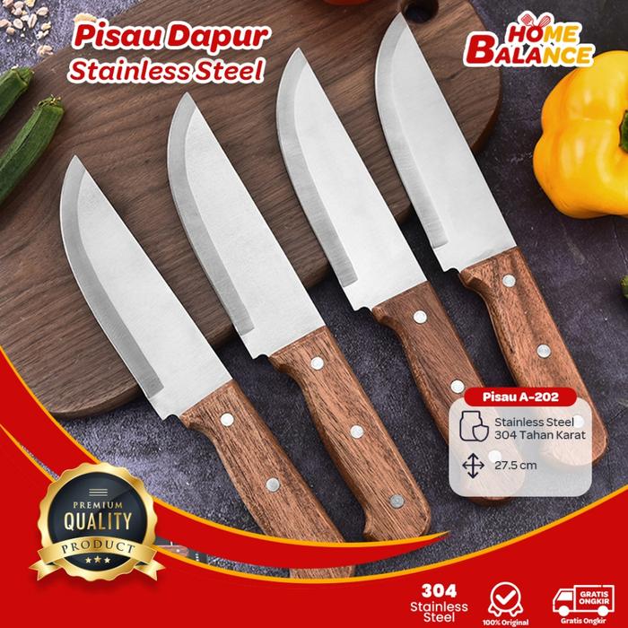 Gambar HomeBalance - Pisau Dapur Stainless Serbaguna Steel Tajam, Anti Karat, Pegangan Ergonomis  - A-202 dari Home Balance Kab. Tangerang Tokopedia
