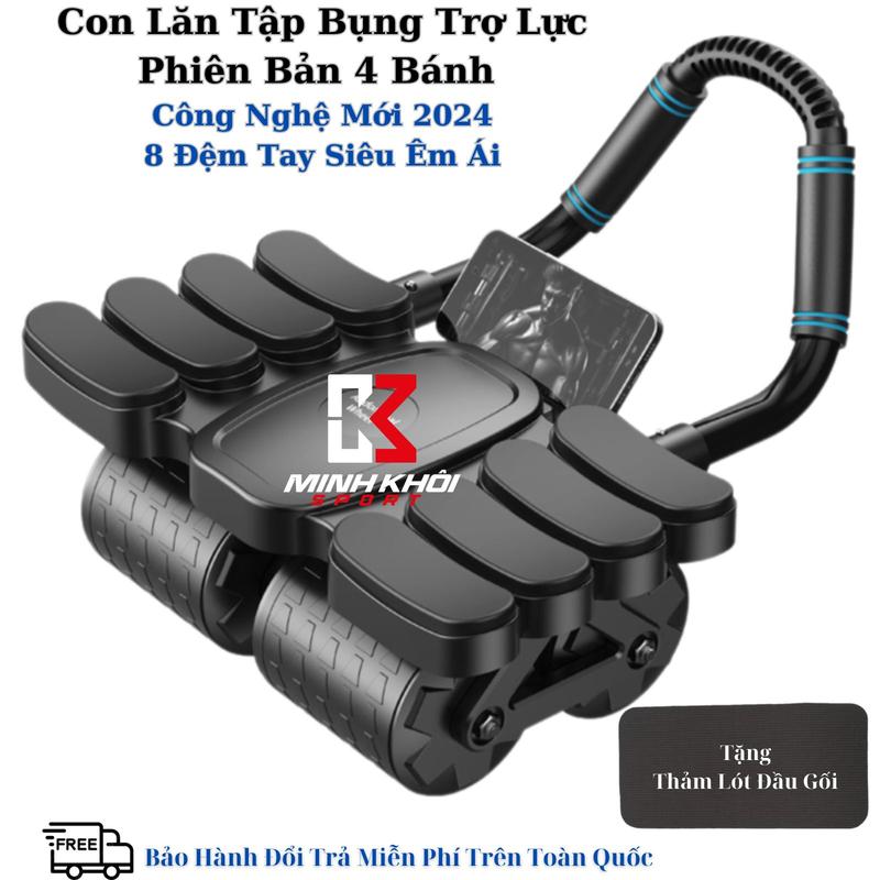Con Lăn Tập Bụng Phiên Bản 4 Bánh 8 Bệ Đỡ Tay [Tặng Thảm Lót Đầu Gối] Khung Sắt, Trợ Lực, Thiết Kế Tay Cầm Êm Ái, Bánh Xe Chống Trượt Giúp Bài Tập Dễ Dàng Tập Gym Tập Cơ Bụng Nam