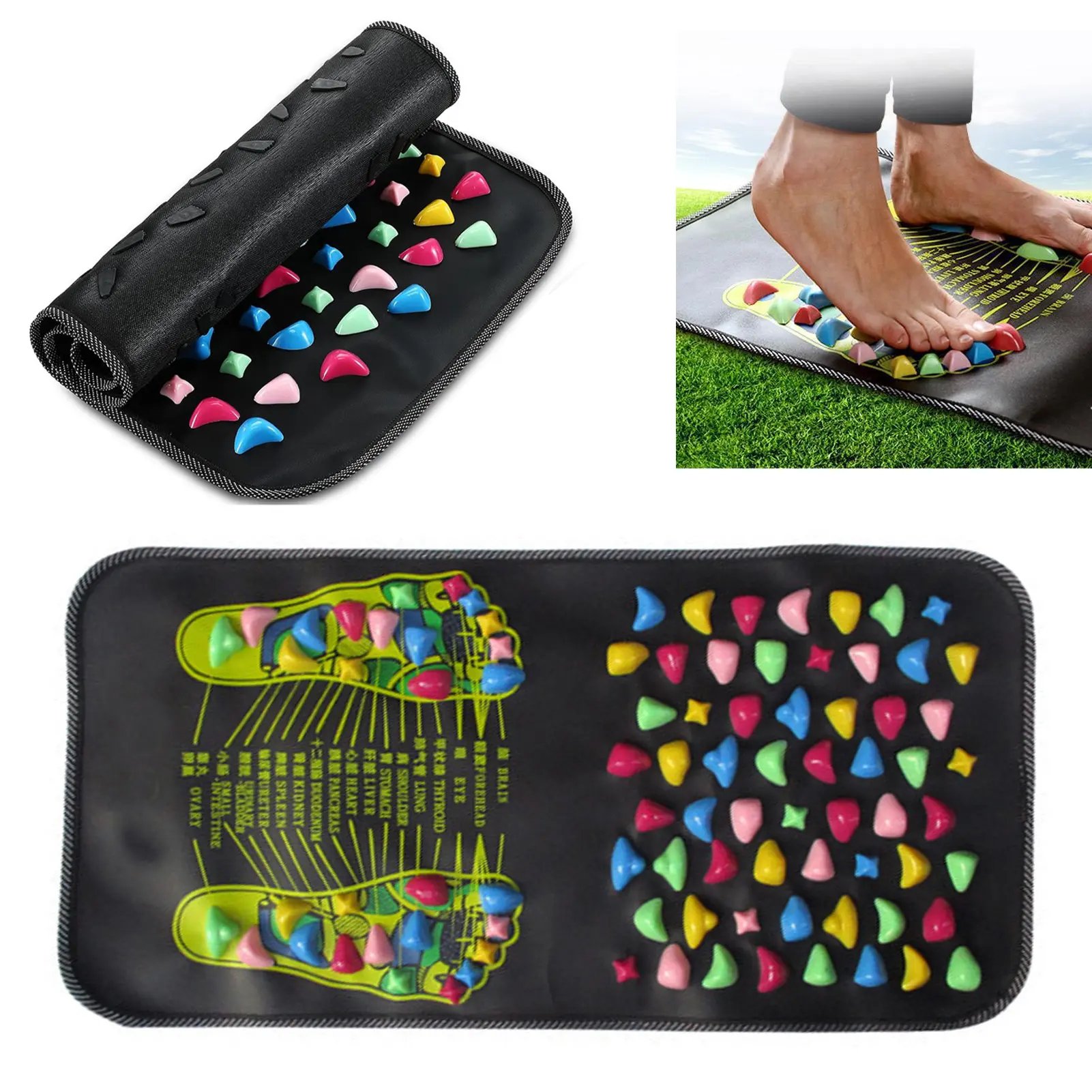 Foot Reflexology Massager Mat Feet Pain Relief Muscle Relaxation Kids Adults Anti-slip Foldable Acupressure Pad Portable Stone Walking Massage Tool