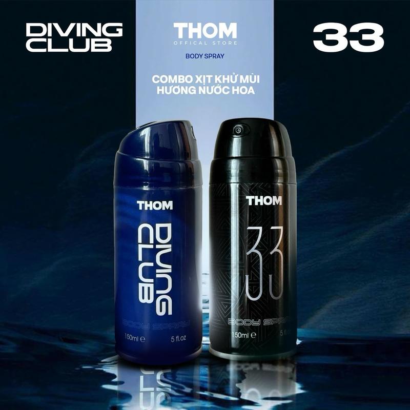 COMBO XỊT KHỬ MÙI TOÀN THÂN CAO CẤP 150ML -  HƯƠNG NƯỚC HOA CHO NAM - THOM 33 & THOM DIVING CLUB
