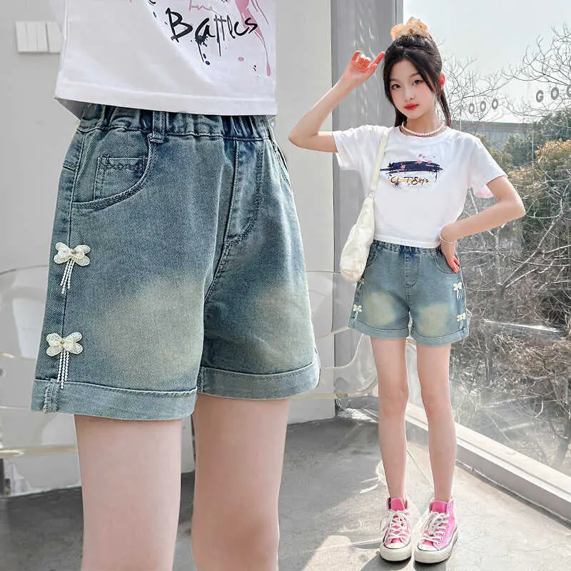 【Children's Outdoor】 Girls' Jeans 2024 New Outwear Summer Clothing Children's Women's Big Boys Thin Shorts Hot Pants