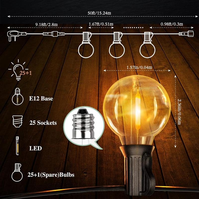 G40 LED String Light, 50ft/15m Outdoor LED String Light, 1 Count Garden String Light for Garden, Yard, Wedding, Backyard, Terrace, Party, Patio 1